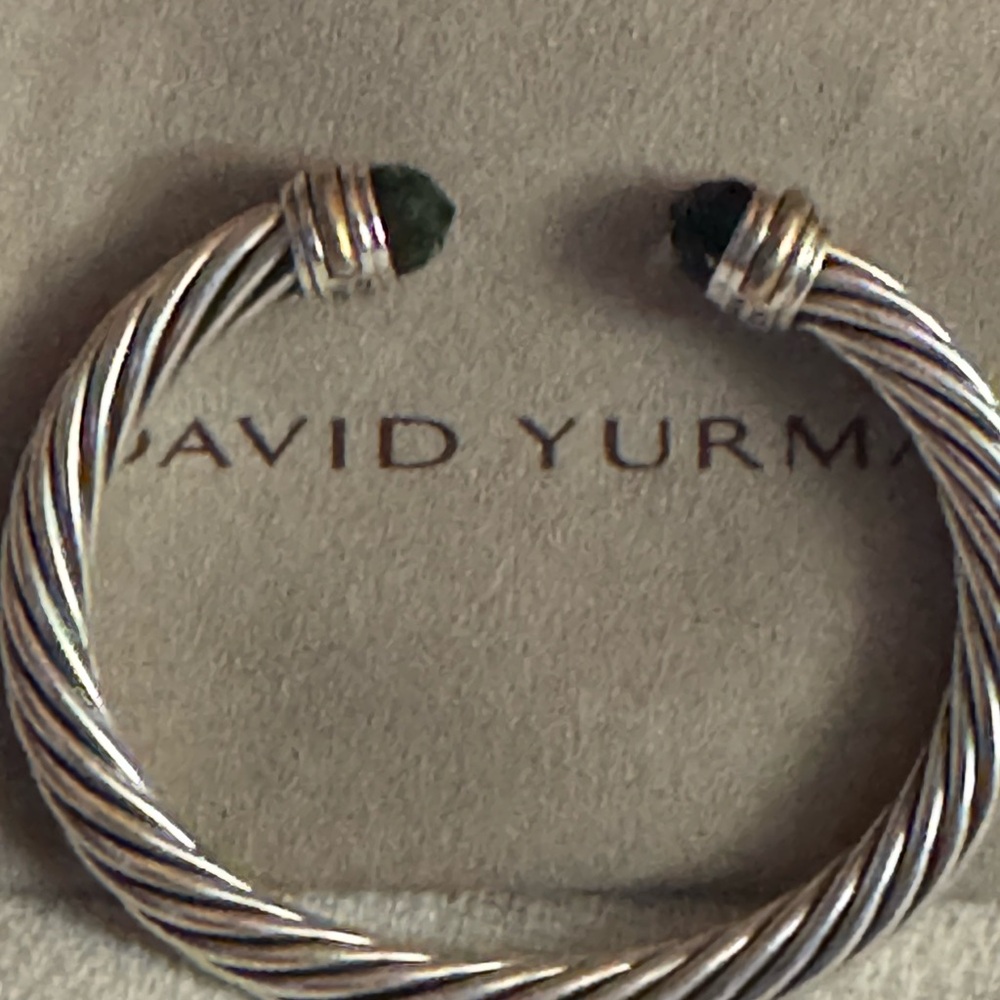 David Yurman Prasiolite Sterling Silver and 14 Kt Gold Cable Bracelet, Size M